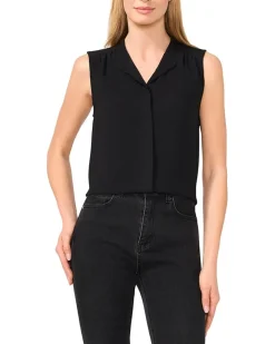 Sleeveless Open Collar Top W/ Hidden Placket