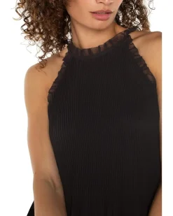 Sleeveless Pleated Healter Top with Ruffle Chiffon