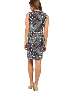 Sleeveless Printed Matte Jersey Dress w/ Rouched Side
