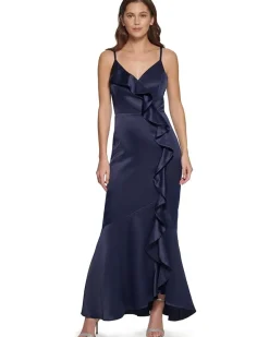 Sleeveless Ruffled V-Neck Gown