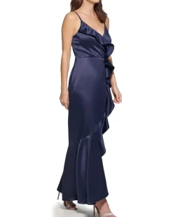 Sleeveless Ruffled V-Neck Gown