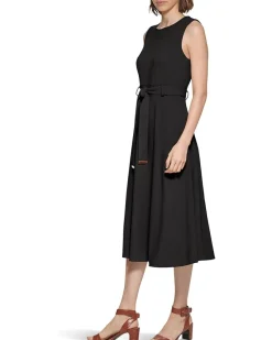 Sleeveless Scuba Crepe Self Tie Aline