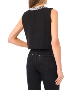 Sleeveless Sequin Paillette Trim Top