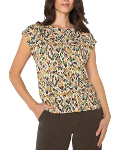 Sleeveless Shoulder Pleat Boat Neck Knit Top