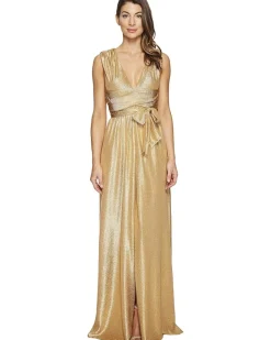 Sleeveless V-Neck Jersey Gown w/ Wrap Tie & Front Slit