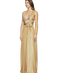 Sleeveless V-Neck Jersey Gown w/ Wrap Tie & Front Slit