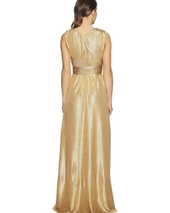 Sleeveless V-Neck Jersey Gown w/ Wrap Tie & Front Slit