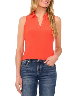 Sleeveless V-Neck Polo Knit Top