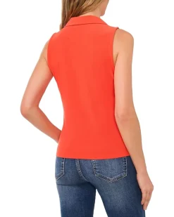 Sleeveless V-Neck Polo Knit Top