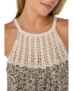 Sleeveless Woven Halter with Crochet Top