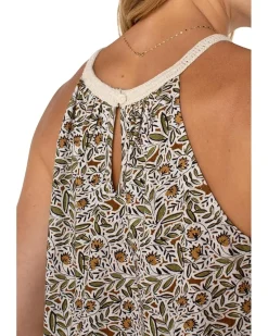 Sleeveless Woven Halter with Crochet Top