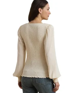 Smocked Jersey Blouson Sleeve Top