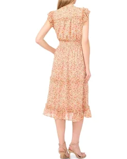 Smocked Waist Ruffle Tiered Midi Dress