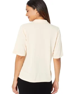 Soft Woven Stretch Viscose 1/2 Sleeve Button-Up Top