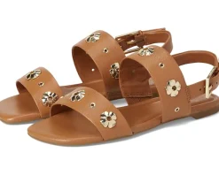 Spade Flower Stud Pebbled Leather Flat Sandals