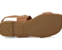 Spade Flower Stud Pebbled Leather Flat Sandals