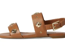 Spade Flower Stud Pebbled Leather Flat Sandals