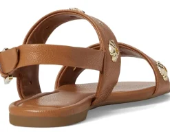 Spade Flower Stud Pebbled Leather Flat Sandals