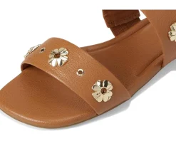 Spade Flower Stud Pebbled Leather Flat Sandals