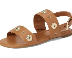 Spade Flower Stud Pebbled Leather Flat Sandals