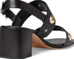 Spade Flower Stud Pebbled Leather Block Heel Sandals