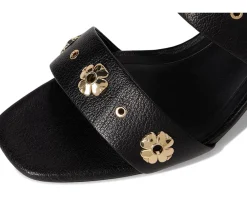 Spade Flower Stud Pebbled Leather Block Heel Sandals