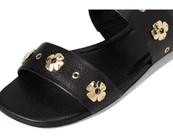 Spade Flower Stud Pebbled Leather Flat Sandals