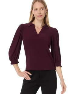 Split Neck 3/4 Sleeve Knit Top