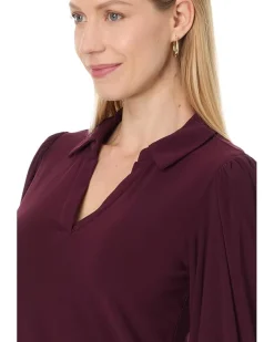 Split Neck 3/4 Sleeve Knit Top