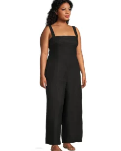 Square Neck Black Jumpsuit - Linen
