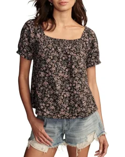 Square Neck Printed Short Sleeve Top