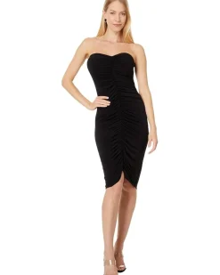 Strapless Shirred Front Dress To Knee