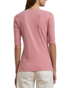 Stretch Cotton Elbow-Sleeve V-Neck Tee