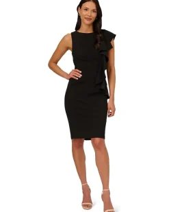 Stretch Crepe Side Ruffle Cocktail Dress