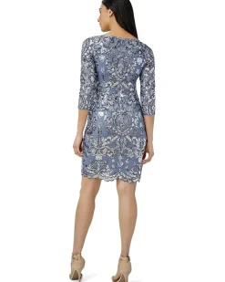 Stretch Sequin Sheath Dress with 3/4 Length Sleeves