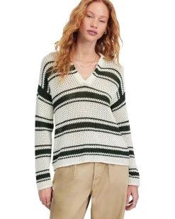 Stripe Madeleine Open Stitch Long Sleeve Polo
