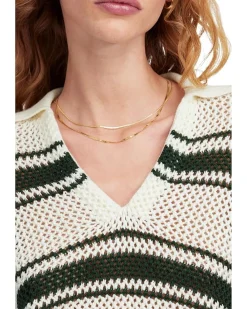 Stripe Madeleine Open Stitch Long Sleeve Polo