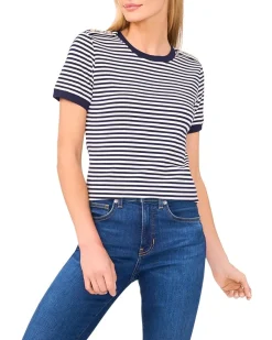 Striped Baby Tee With Crest Button Detail