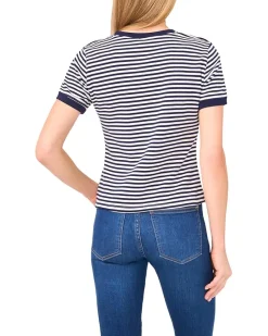 Striped Baby Tee With Crest Button Detail