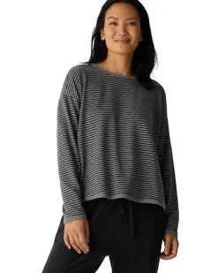 Striped Cozy Brushed Terry Round Neck Cropped Box Top