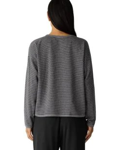 Striped Cozy Brushed Terry Round Neck Cropped Box Top