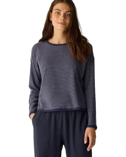 Striped Cozy Brushed Terry Round Neck Cropped Box Top