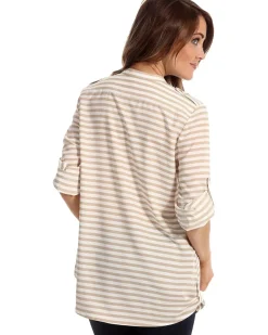Striped Crew Roll Sleeve Blouse