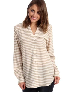 Striped Crew Roll Sleeve Blouse