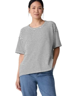 Striped Organic Cotton Slub Crew Neck Short Sleeve Box Top