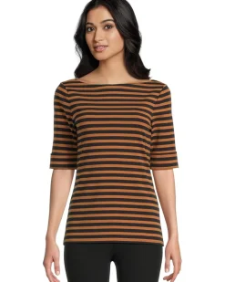 Striped Stretch Cotton Boatneck Tee