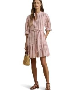 Striped Voile Blouson Sleeve Shirtdress