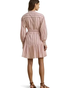 Striped Voile Blouson Sleeve Shirtdress