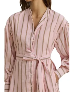 Striped Voile Blouson Sleeve Shirtdress