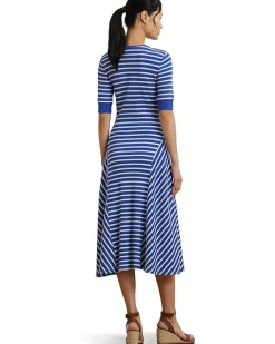 Striped Waffle-knit Cotton Henley Dress